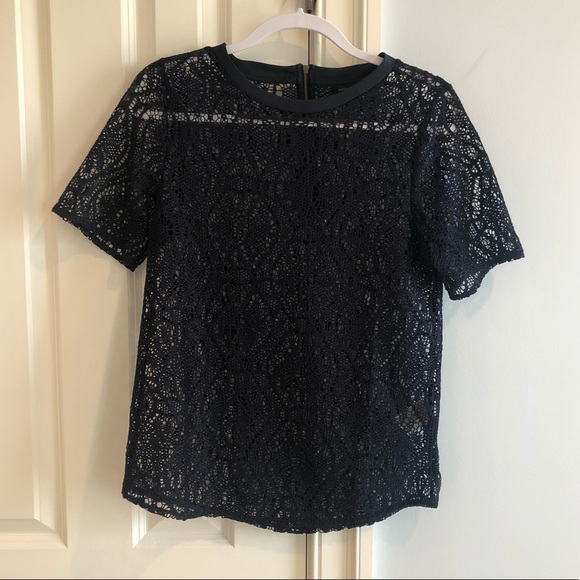 Banana Republic Navy Lace Top - Picture 1 of 4